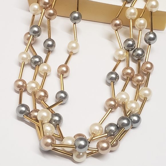 Vintage Avon Multi Color Pearl Beaded Multi Strand Necklace - Picture 3 of 9